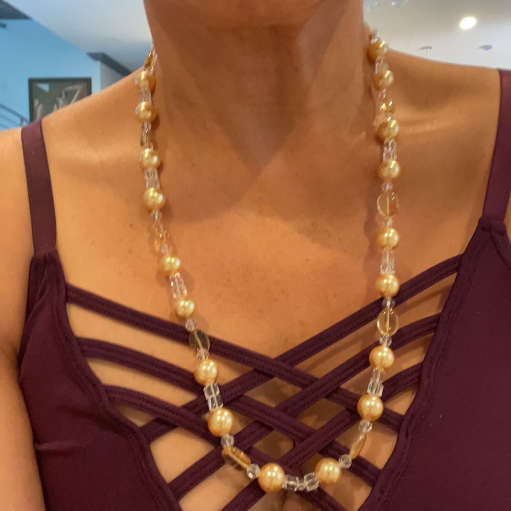 Necklace: Auth Citrine, Pearls, Crystals & 925 30”